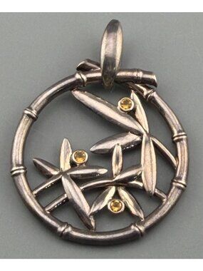 Vintage Bamboo Pendant Sterling Silver Ann King Citrine Signed Designer 1 3/8"